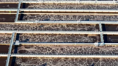 Drone View of Aeration Basins, Environmental Technology, Riga Latvia Stock Footage 340983020