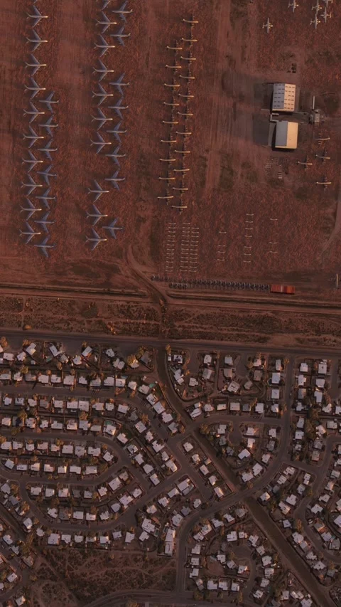 Drone View. Aerial Sunset View of Aircraft Graveyard or Airplane Boneyard Видео 284490579