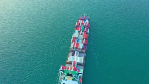 Drone view, Aerial top view  cargo ship carrying container running Vídeos de archivo 220478659