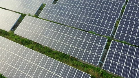 Drone view, Aerial view of solar panels ecology innovation and sunlight. Vídeos de archivo 217972248