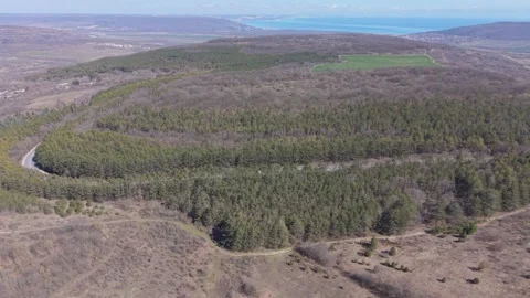 Drone view of agricultural fields and distant rural town Vídeo Stock 330768750