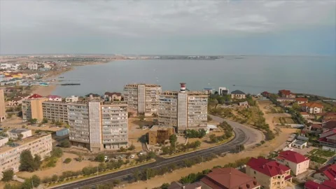 Drone View of Aktau Lighthouse and Blue Sea Stock Footage 131013845