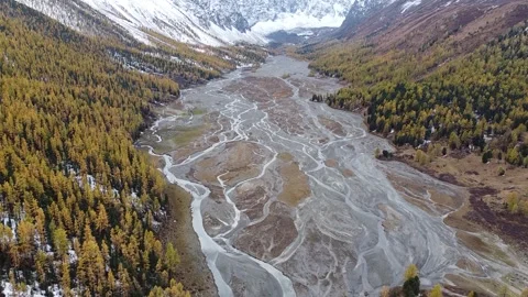 Drone view Aktru Valley ,Altai Mountains in Siberia, Altai Republic, Russia Stock Footage 305589548