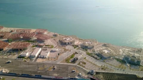 Drone View of Al Khobar Baywalk Marina at Sunrise Stockbeeldmateriaal 336634548