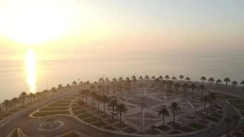 Drone View of Al Khobar Coastal Landscape at Sunrise Stockbeeldmateriaal 335545154