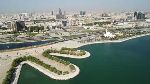 Drone View of Al Khobar Waterfront Islands Saudi Arabia Stock Footage 334812754