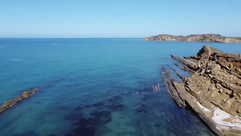 Drone View of Albanian Sand Spit Peninsula Surrounded by Blue Sea Stock Footage 327977657