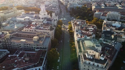 Drone view of Alcala road and Cibeles Fountain in Madrid. Stock Footage 189371221