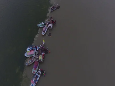 Drone view at allahabad's sangam Stock Footage