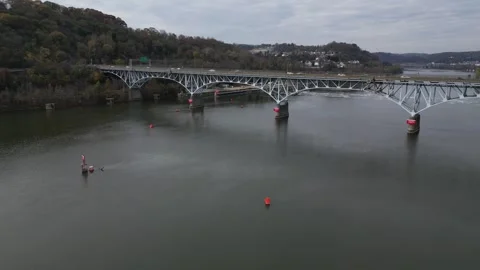 A drone view of The Allegheny River in Pittsburgh Stock Footage 274728302