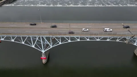 A drone view of The Allegheny River in Pittsburgh Stock Footage 274728337