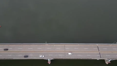 A drone view of The Allegheny River in Pittsburgh Stock Footage 274728345