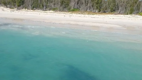 Drone View Along Barbary Beach Shoreline, Grand Bahama Bahamas Stock Footage 100444265