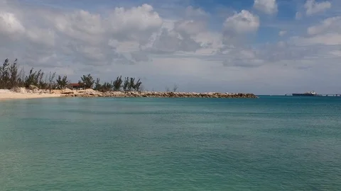 Drone View Along Eight Mile Rock Beach Shoreline, Grand Bahama Bahamas Stock Footage 89391106