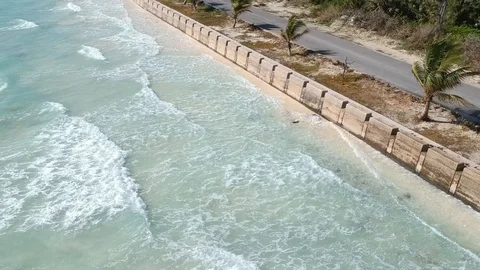 Drone View Along Island Seas Beach Shoreline Area, Freeport Grand Bahama Stock Footage 101588933