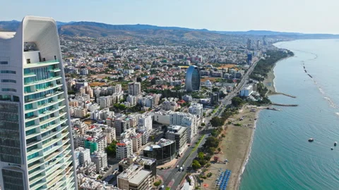 Drone view along Limassol seafront in Cyprus. Stock Footage 341641306