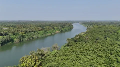 Drone view of Ambika river located in Navsari,Gujarat-India. Stock Footage 254488236