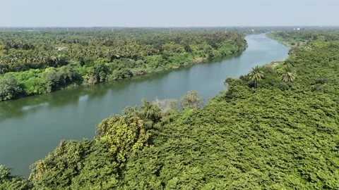 Drone view of Ambika river located in Navsari,Gujarat-India. Stock Footage 254488296