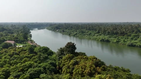 Drone view of Ambika river located in Navsari,Gujarat-India. Stock Footage 254488431