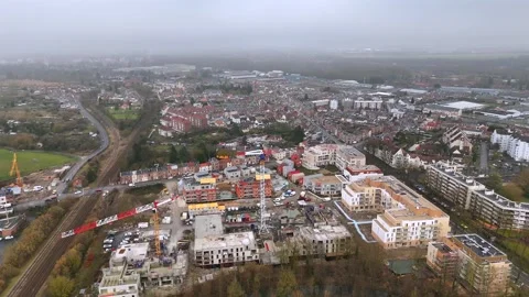 Drone view Amiens construction cranes railway March 28 2025 스톡 동영상 313734677