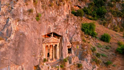 Drone view of Amyntas Rock Tombs in Oludeniz, Turkey. Stock Footage 334268079