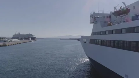 Drone view of an anchored ship at Piraeus port,Greece- 18 June 2020 Stock Footage 264570433