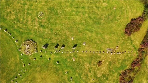 Drone view of the ancient Beaghmore Stone circles megalithic site in Co. Stockbeeldmateriaal 114734382