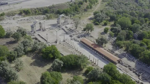 Drone view of ancient Carian and Roman settlement of Stratoneika. Stock Footage 247128966