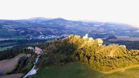 Drone view of an ancient Medieval tower Stock Footage 113016294
