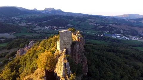 Drone view of an ancient Medieval tower Stock Footage 113017402