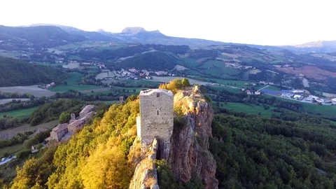 Drone view of an ancient Medieval tower Stock Footage 113018079