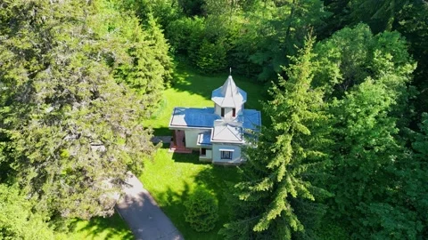 Drone View of of ancient palace and the nature in the old park Tsarska or Royal  Stock Footage 256030684