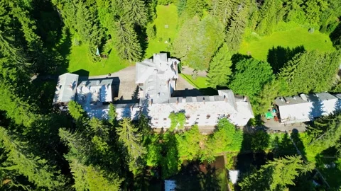Drone View of of ancient palace and the nature in the old park Tsarska or Royal  Stock Footage 256030690
