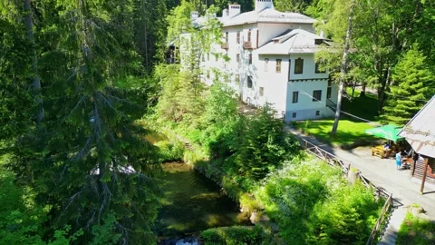 Drone View of of ancient palace and the nature in the old park Tsarska or Royal  Stock Footage 256031119