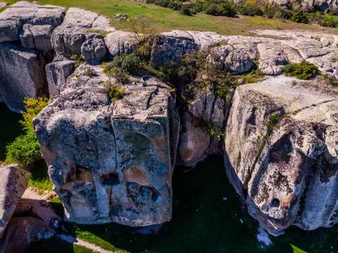 Drone view of the ancient rocks from Phrygian period Stock Photos