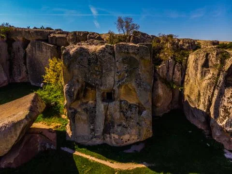 Drone view of the ancient rocks from Phrygian period Stock Photos