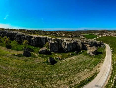 Drone view of the ancient rocks from Phrygian period Stock Photos