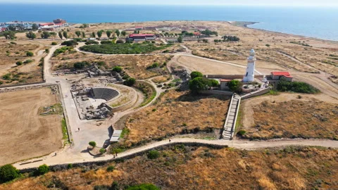 Drone view of the ancient ruins at Nea Paphos archaeological site. Stock Footage 341675567