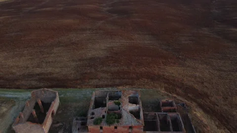 Drone view of ancient villa ruins in tuscan hills Stock Footage 319487964