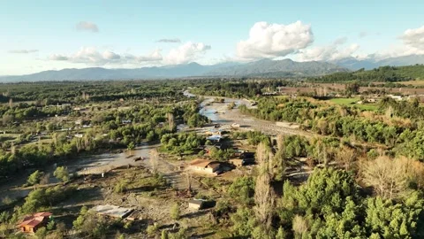 Drone view of Ancoa river Maule Chile, floods in Chile Stock Footage 246892329
