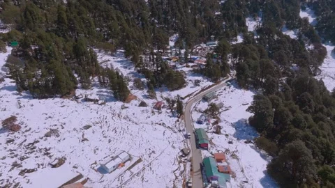 Drone view and beautiful snow mountain in chopta tungnath uttrakhand Stock Footage 325488361