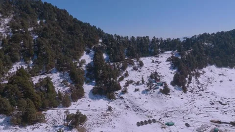 Drone view and beautiful snow mountain in forest where Snow fall in winter .. Stock Footage 325488837