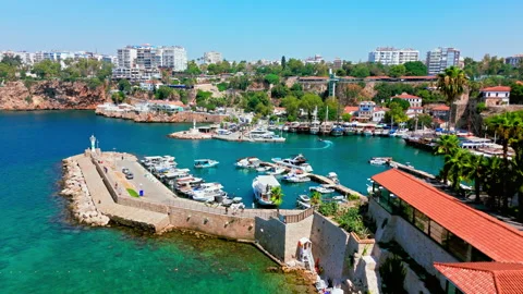 Drone view of Antalya, Turkey coastline and harbour. Stock Footage 334264567
