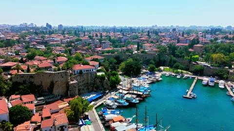 Drone view of Antalya, Turkey marina in Kaleici. Stock Footage 334264244