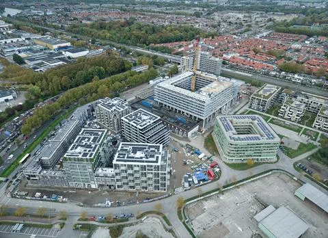 Drone view apartment building construction, real estate development Stock Photos