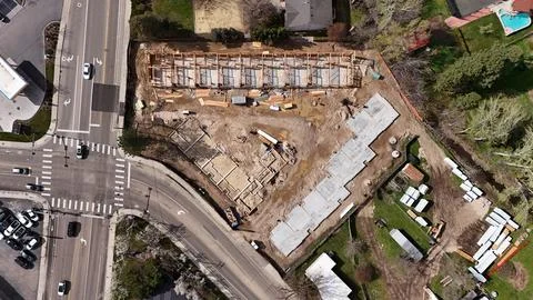 Drone view of apartment project under construction Stock Photos