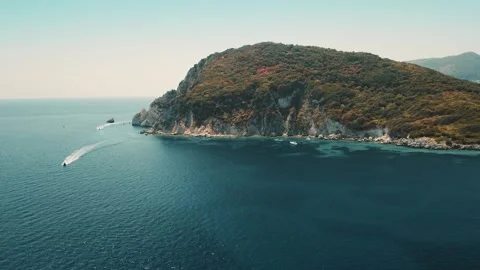 Drone view approaching Marathonisi island in Zakynthos Stock Footage 291671908