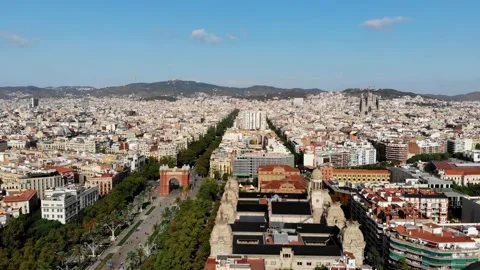 Drone view of the Arc de Triomphe in Barcelona Stock Footage 164143924