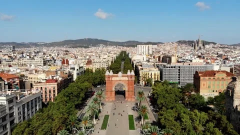 Drone view of the Arc de Triomphe in Barcelona Stock Footage 164144074