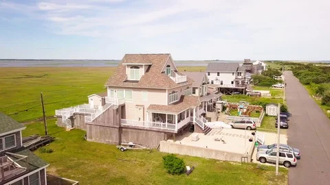 Drone view around Gilgo beach house LI Stock Footage 112583672